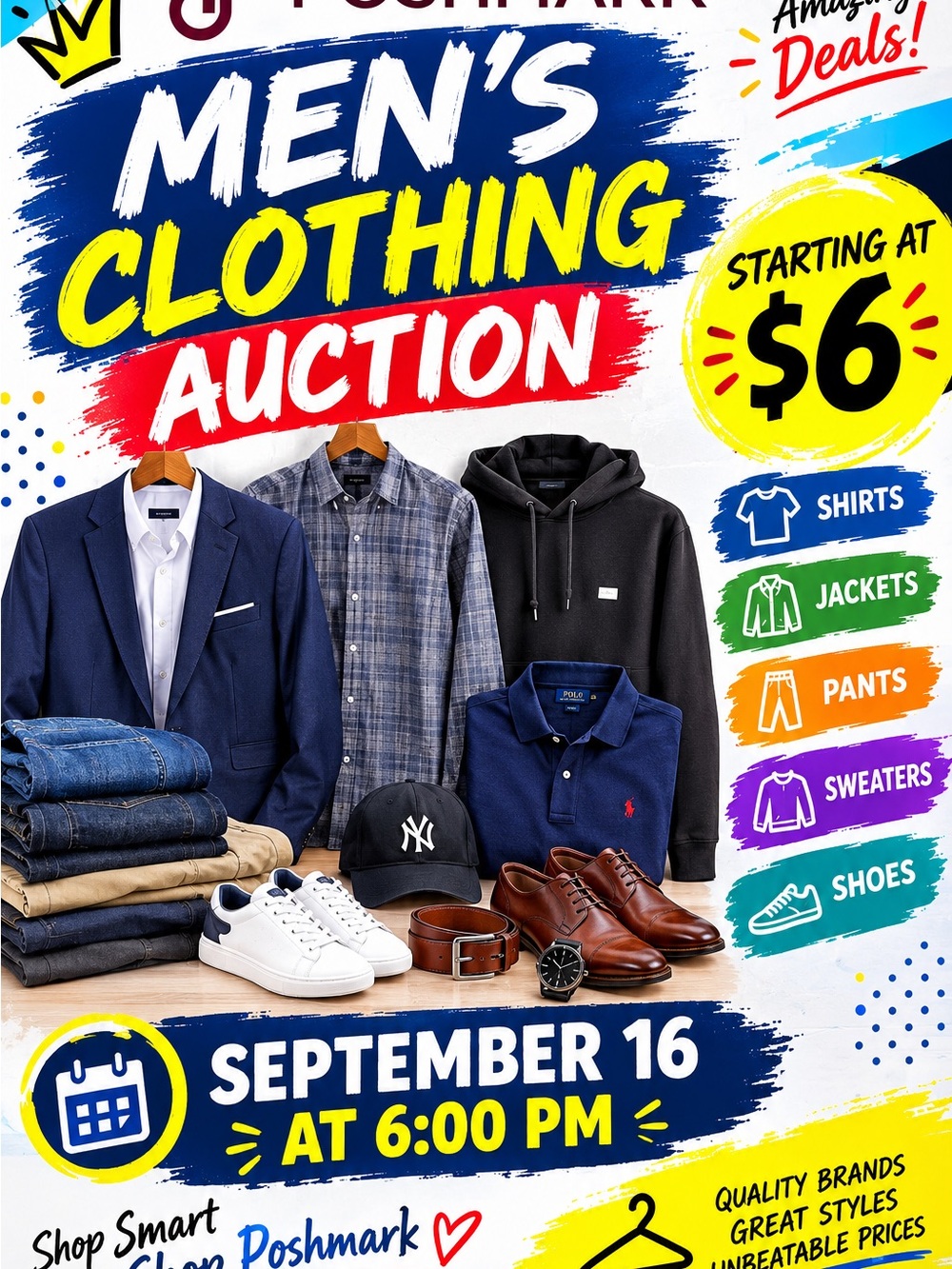 Wednesday 16 start $6 men’s clear out closet